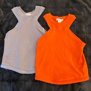 Elegant Women's Tank Tops - Vibrant Orange and Classic Gray